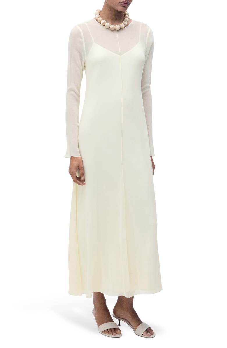 MANGO Mesh Overlay Long Sleeve Maxi Dress, Main, color, 