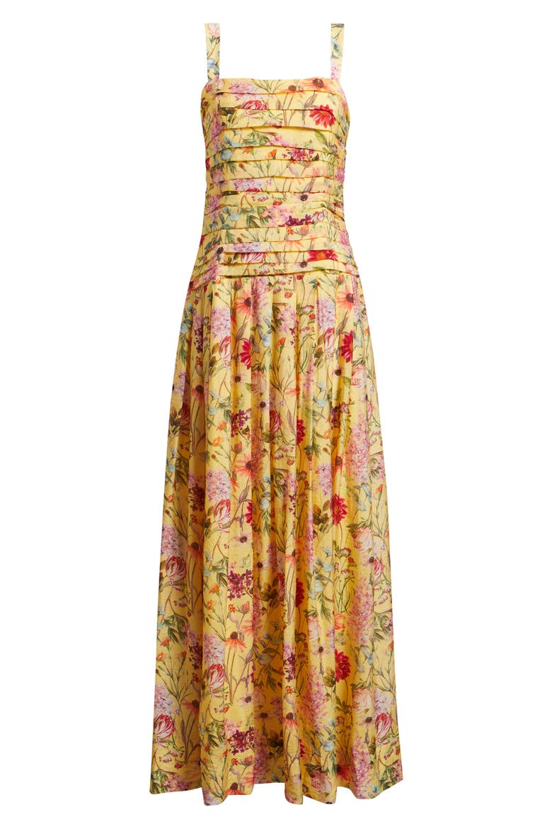 Pleated Floral Print Sleeveless Gown, Alternate, color, YELLOW MULTI