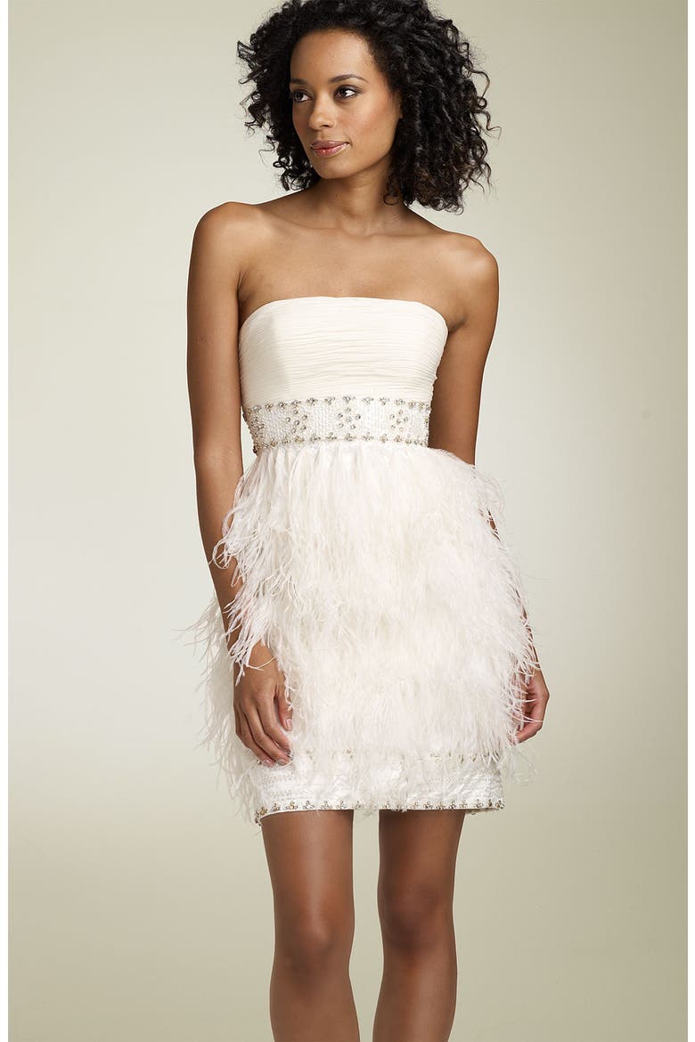 Strapless Dress with Ostrich Feathers, Main, color, IVORY