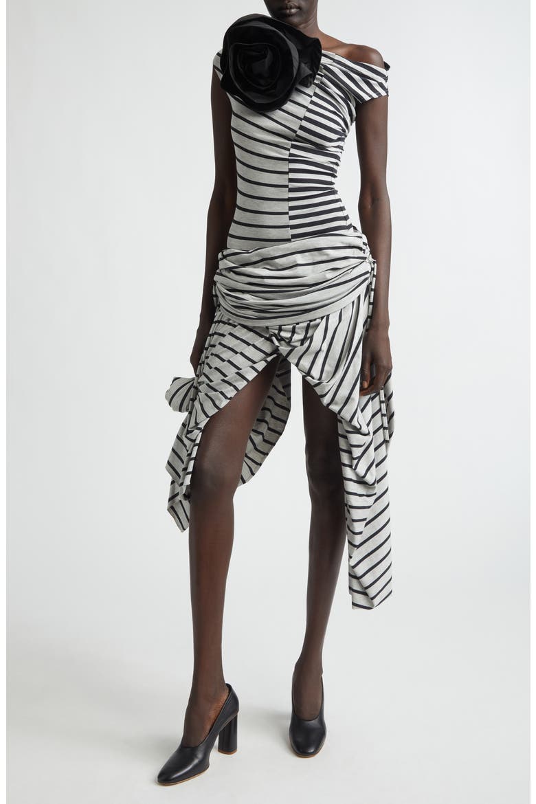 Mixed Stripe Jersey Corsage Top, Alternate, color, BLACK GREY