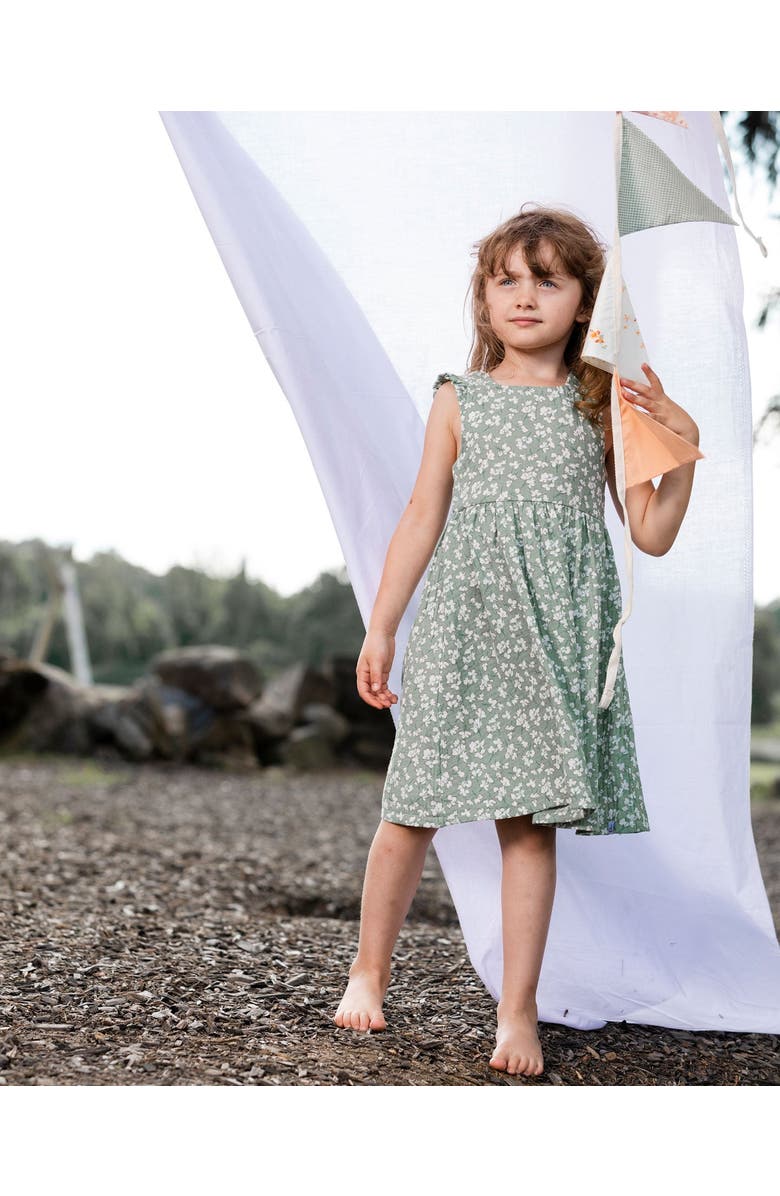 Deux par Deux Girl's Sleeveless Muslin Dress Green Jasmine Flower Print, Alternate, color,