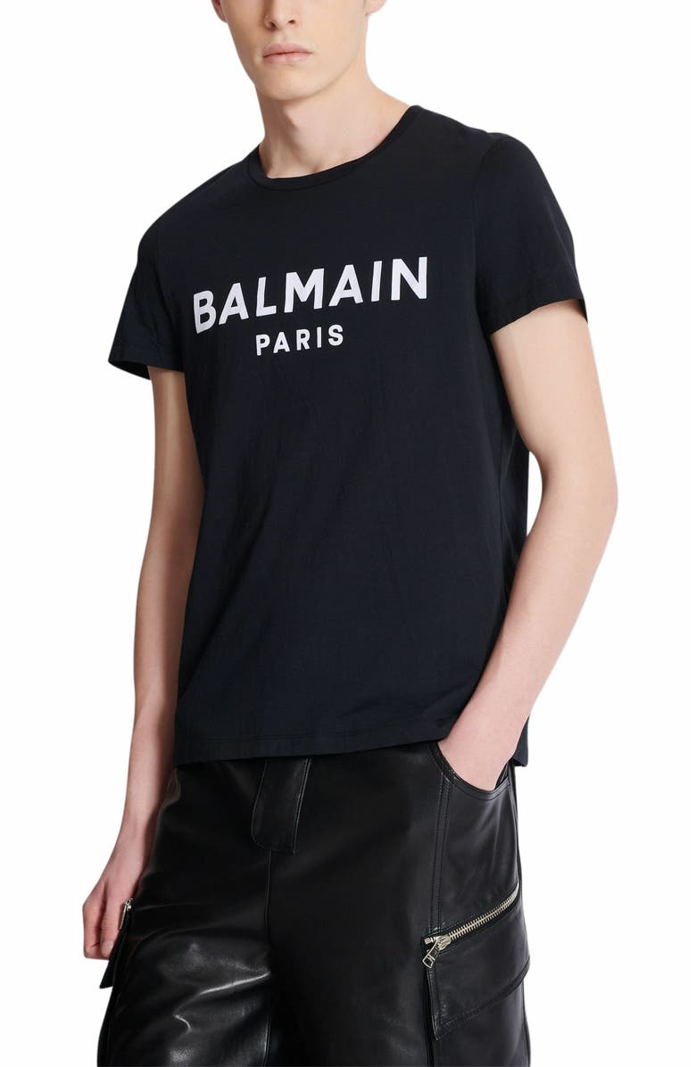 Balmain T-Shirt With Balmain Paris Print, Alternate, color, Black