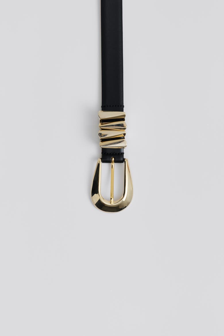 Azelia Buckle Leather Belt, Alternate, color, Black