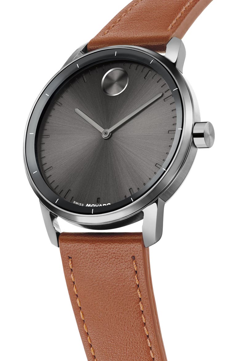 Bold Echo Leather Strap Watch, 40mm, Alternate, color, GRAY