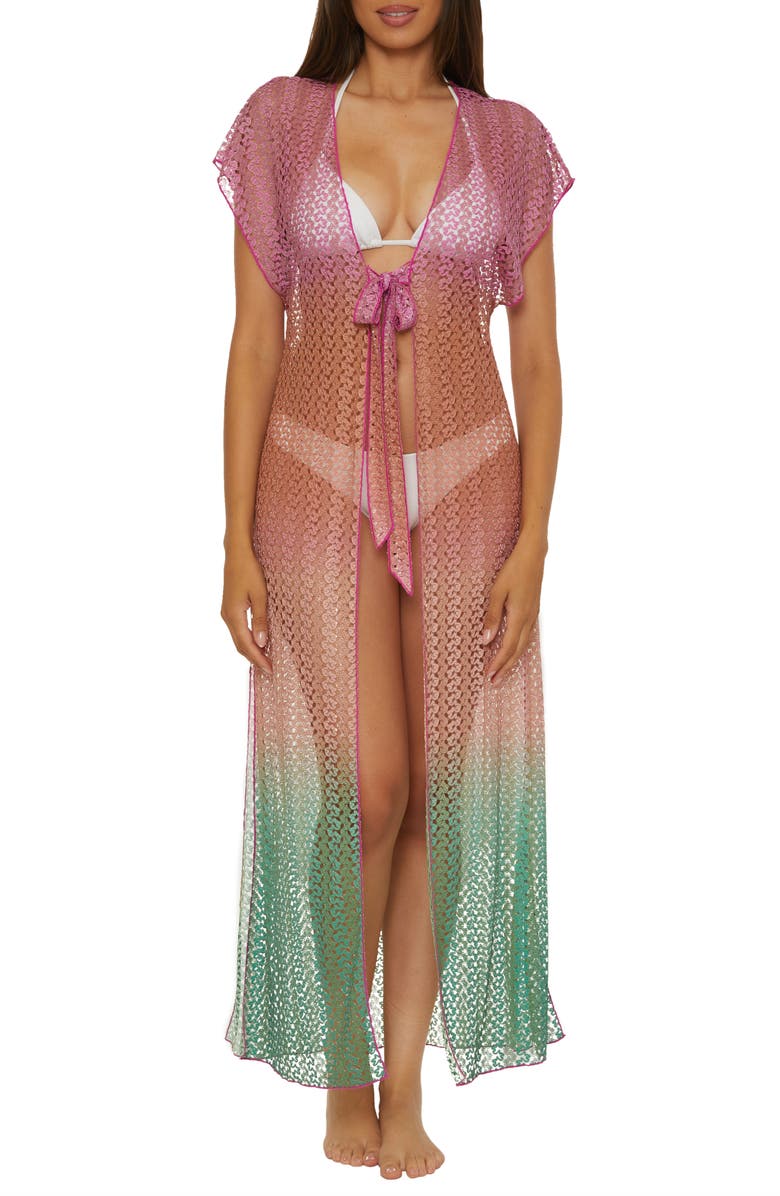 Becca Sunset Metallic Ombré Cover-Up Robe, Main, color, Azalea/ Emerald