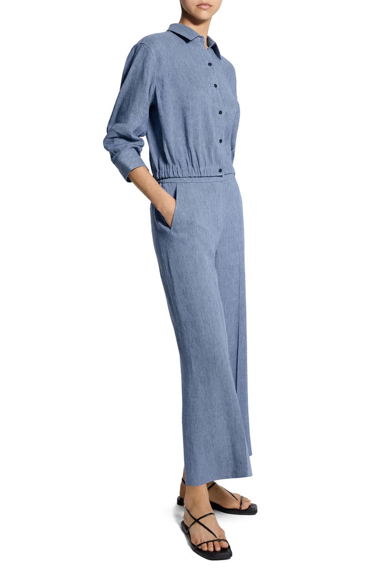 Theory Scrunch Sleeve Chambray Crop Button-Up Top, Alternate, color, Light Denim - Rr4