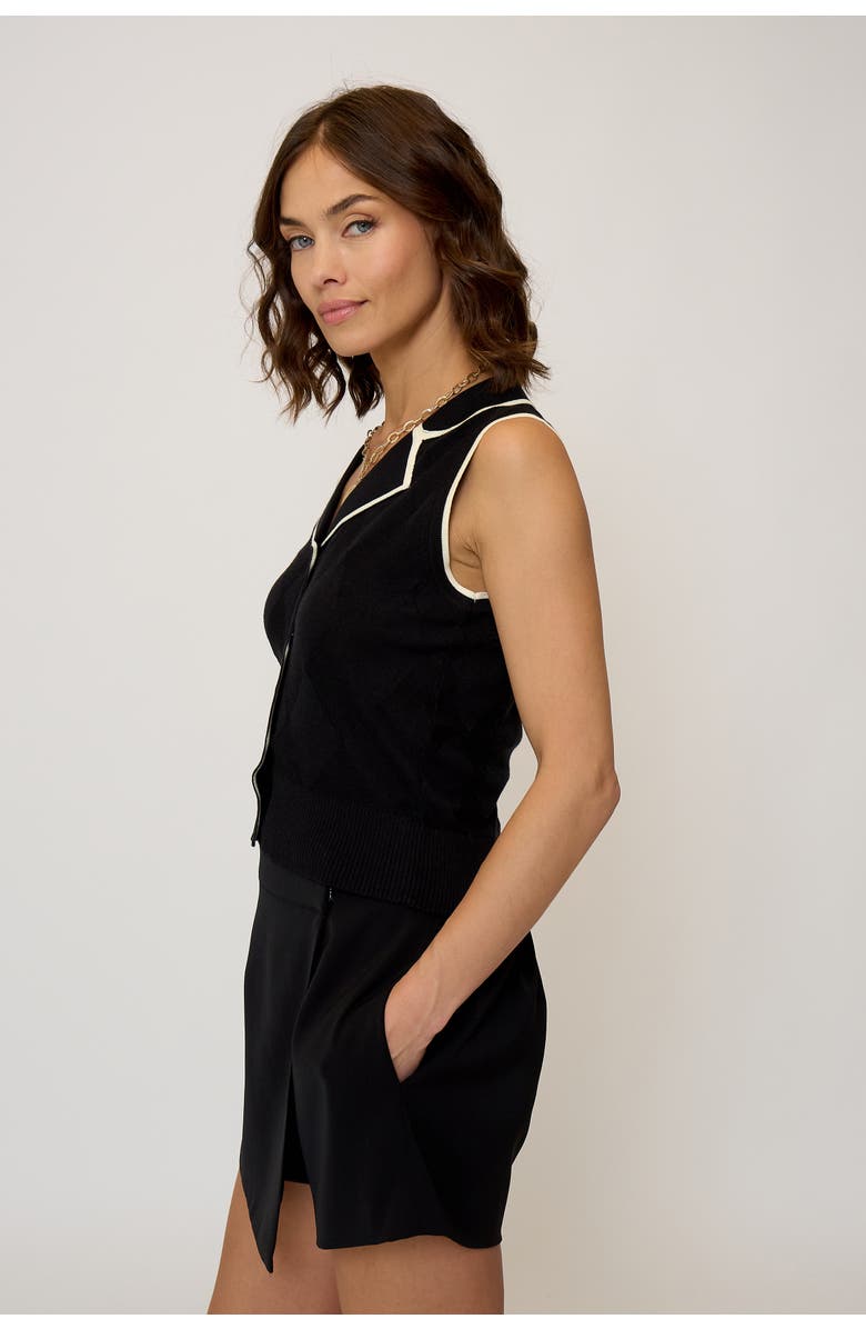 Central Park West Women's Olive Diamond Stitch Vest, Alternate, color, Black