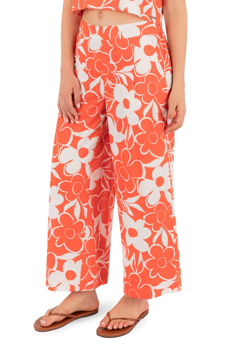Hurley Daisy Floral Wide Leg Pants, Alternate, color, Terracotta