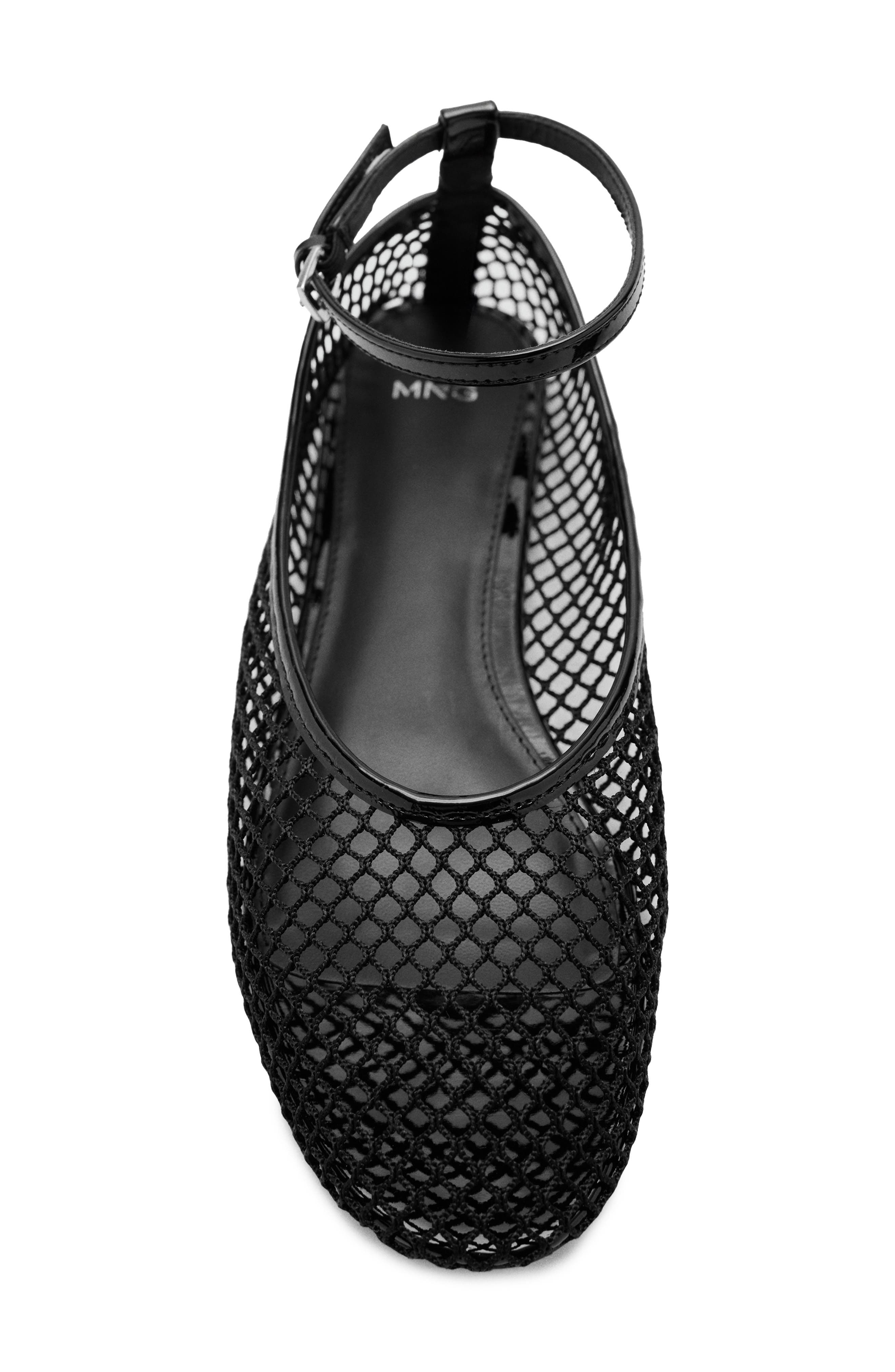 MANGO Ankle Strap Ballet Flat, Alternate, color, Black