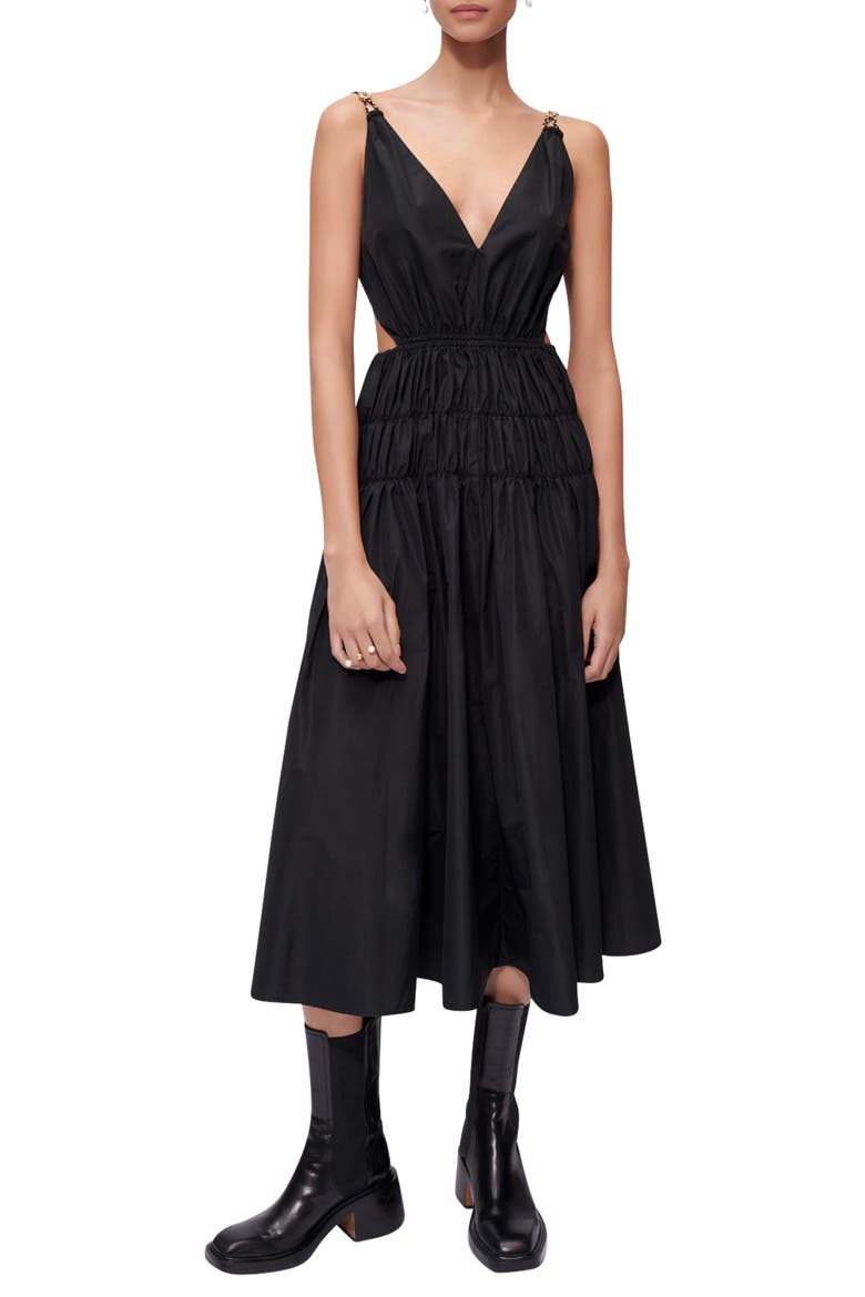 Rope Strap Shirred Cutout Dress, Main, color, BLACK