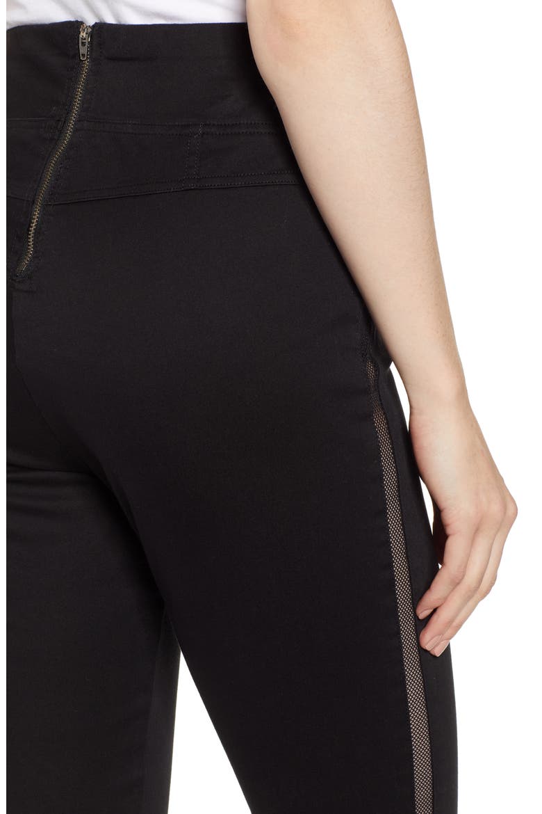 High Waist Mesh Tuxedo Stripe Denim Leggings, Alternate, color, BLACK