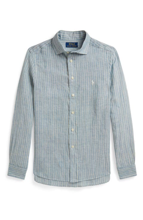 Kids' Stripe Linen Button-Up Shirt (Big Kid)