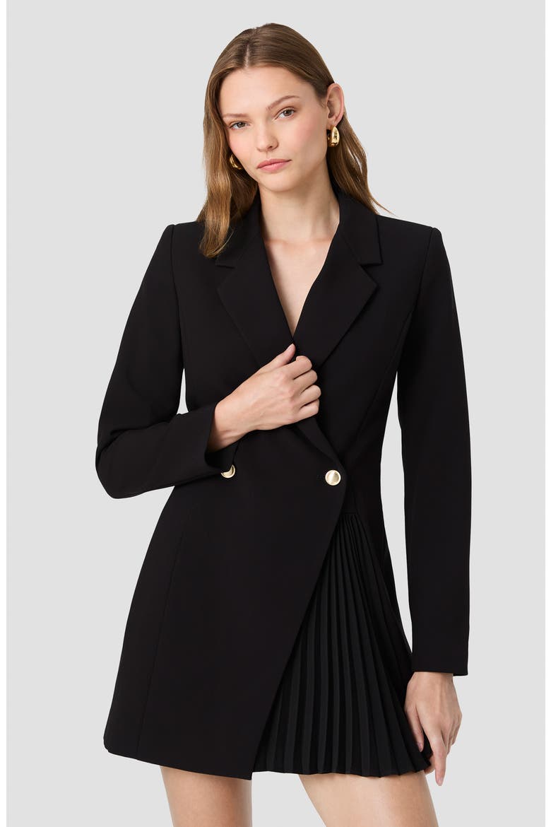 Azra Twill Pleated Tuxedo Minidress, Alternate, color, BLACK