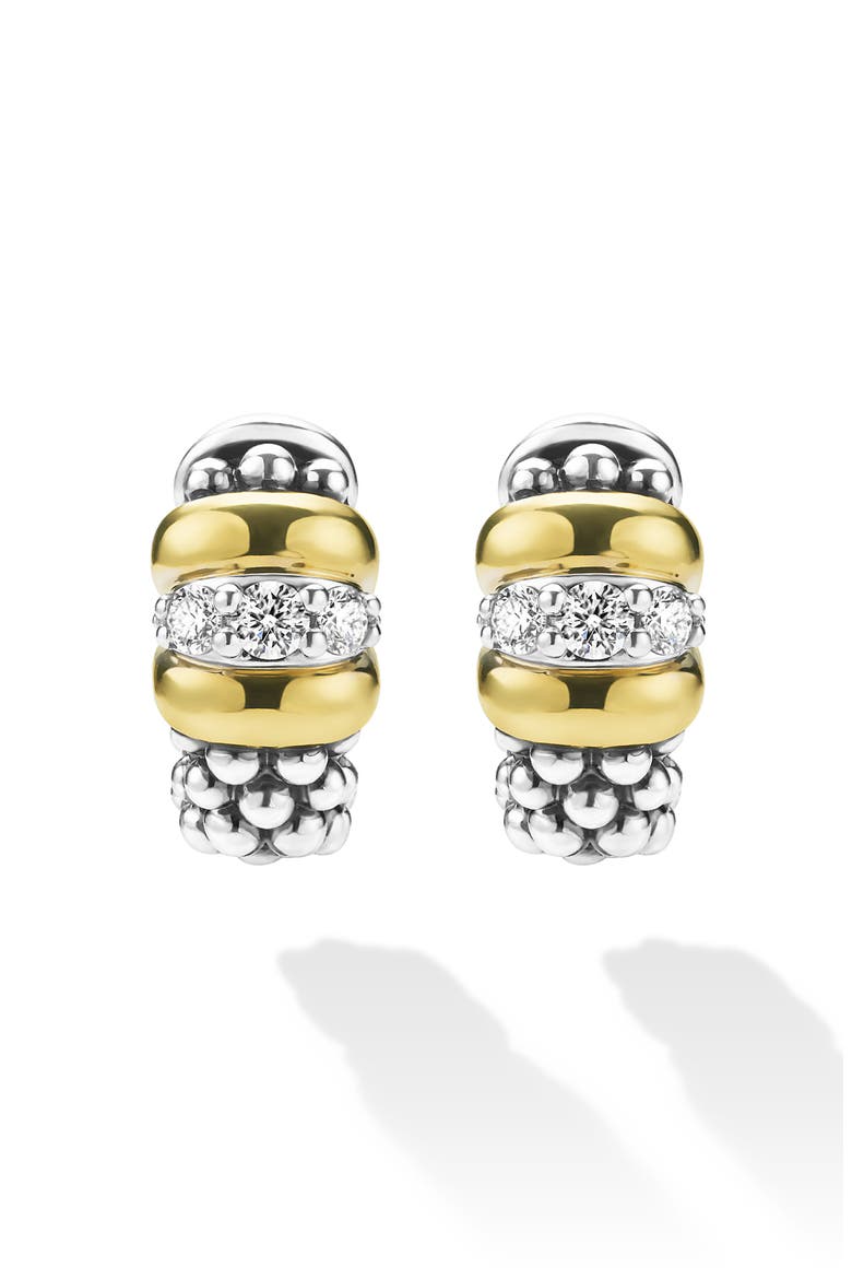 Signature Caviar Diamond Huggie Hoop Earrings, Alternate, color, TWO TONE