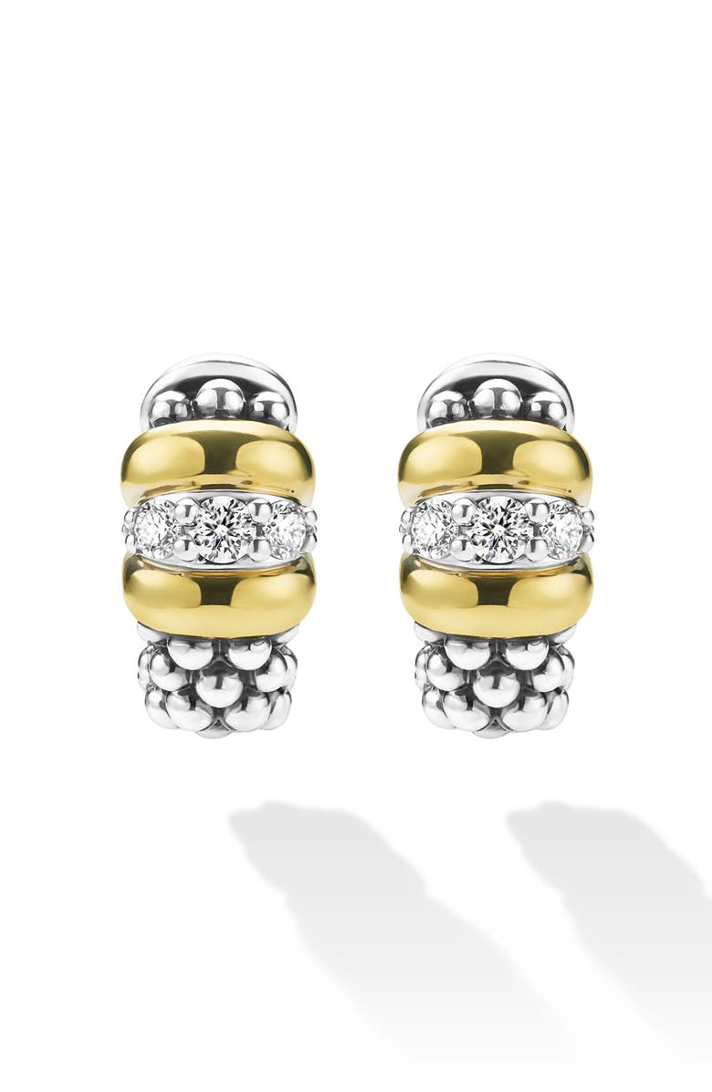 LAGOS Signature Caviar Diamond Huggie Hoop Earrings, Alternate, color, Two Tone