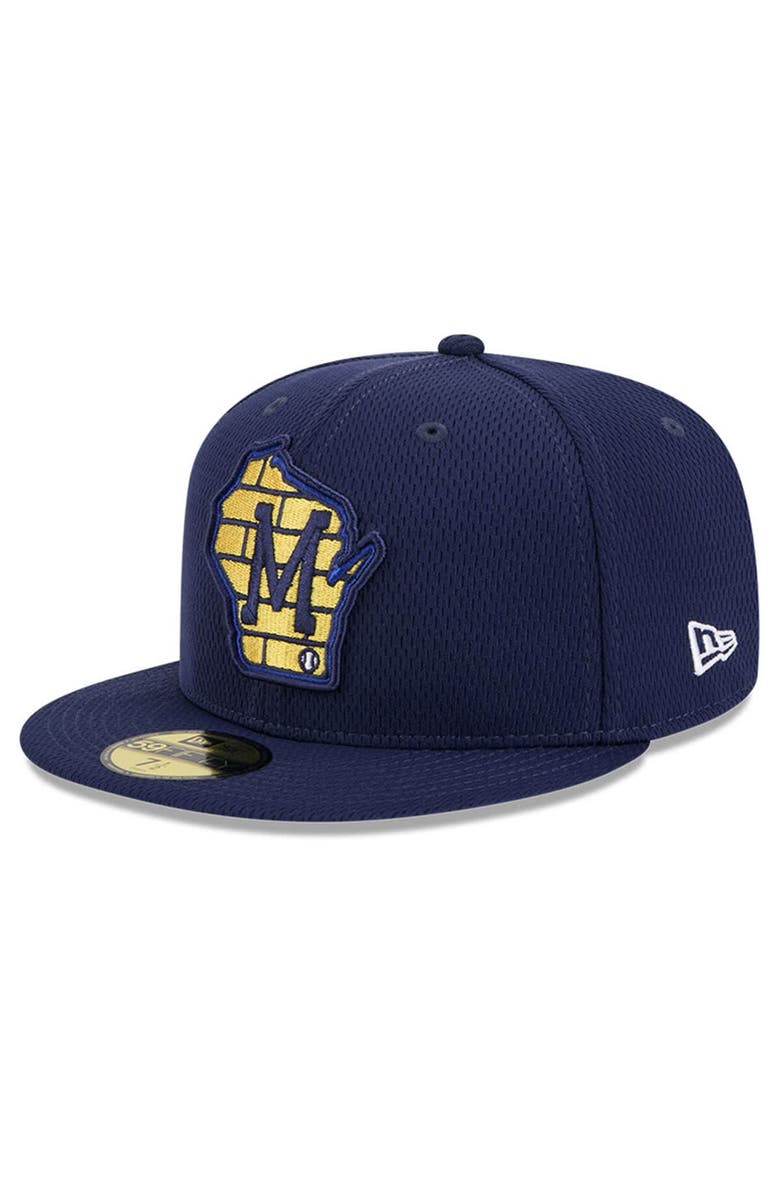 New Era Men's New Era Navy Milwaukee Brewers 2025 MLB Clubhouse 59FIFTY Fitted Hat, Main, color, 