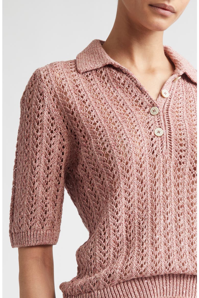 Open Stitch Cotton & Linen Blend Polo, Alternate, color, 174 RASPBERRY