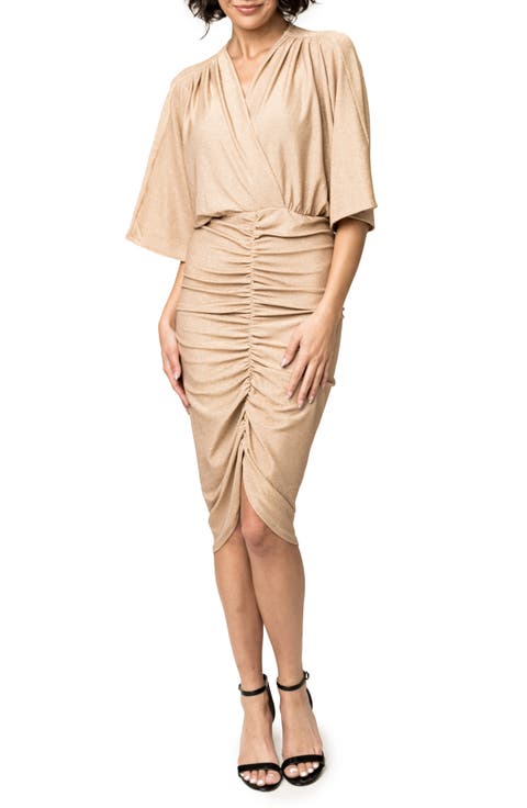 Ruched Metallic Knit Midi Dress