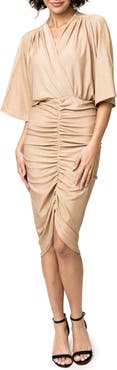 GIBSONLOOK Ruched Metallic Knit Midi Dress