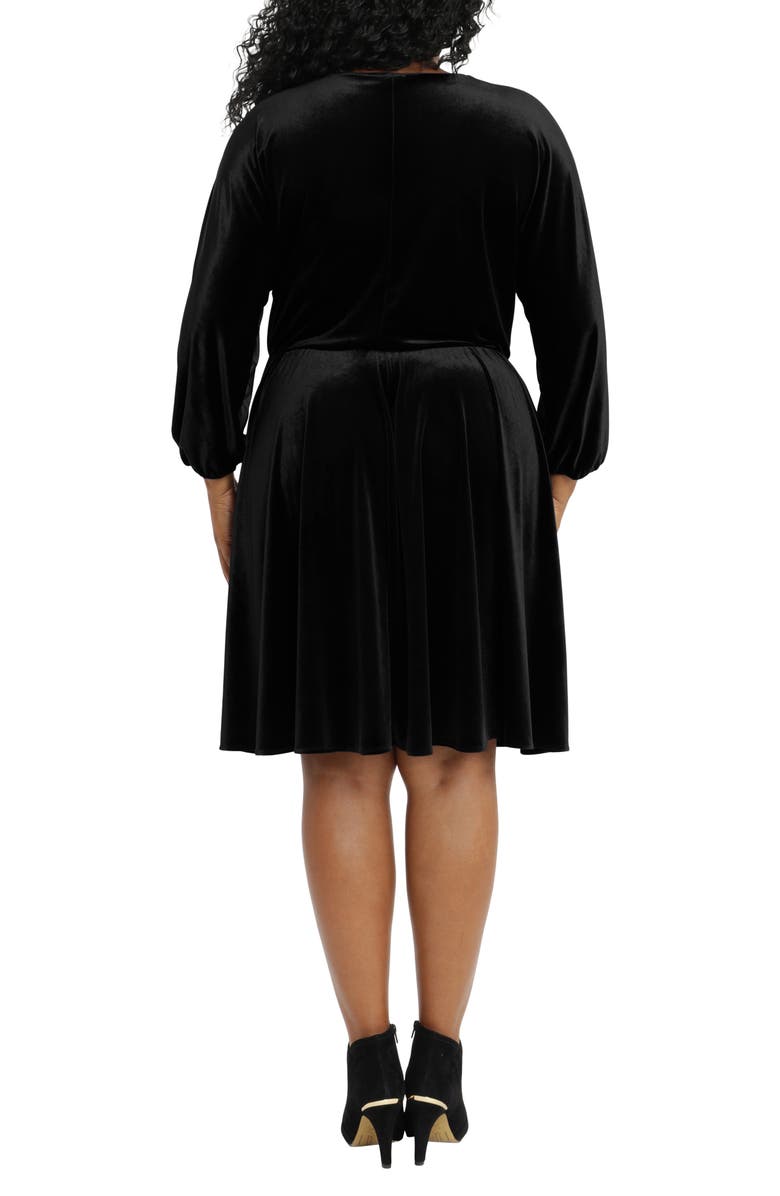 London Times V-Neck Long Sleeve Velvet Fit & Flare Dress, Alternate, color,