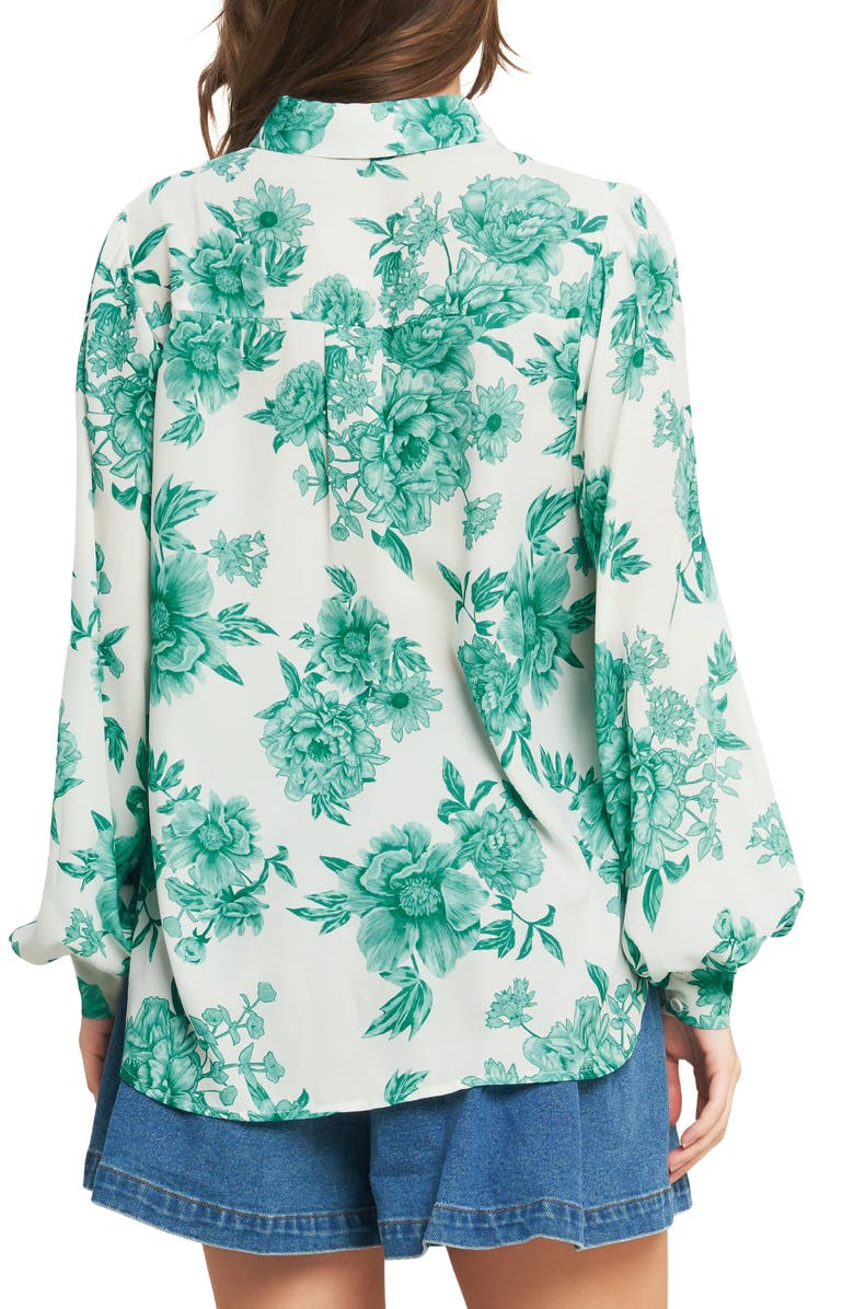 FLYING TOMATO Floral Button-Up Shirt, Alternate, color, Ivory Jade