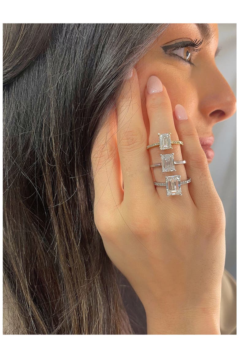 Emerald Cut Pavé Lab Created Diamond Ring, Alternate, color, 18K WHITE GOLD