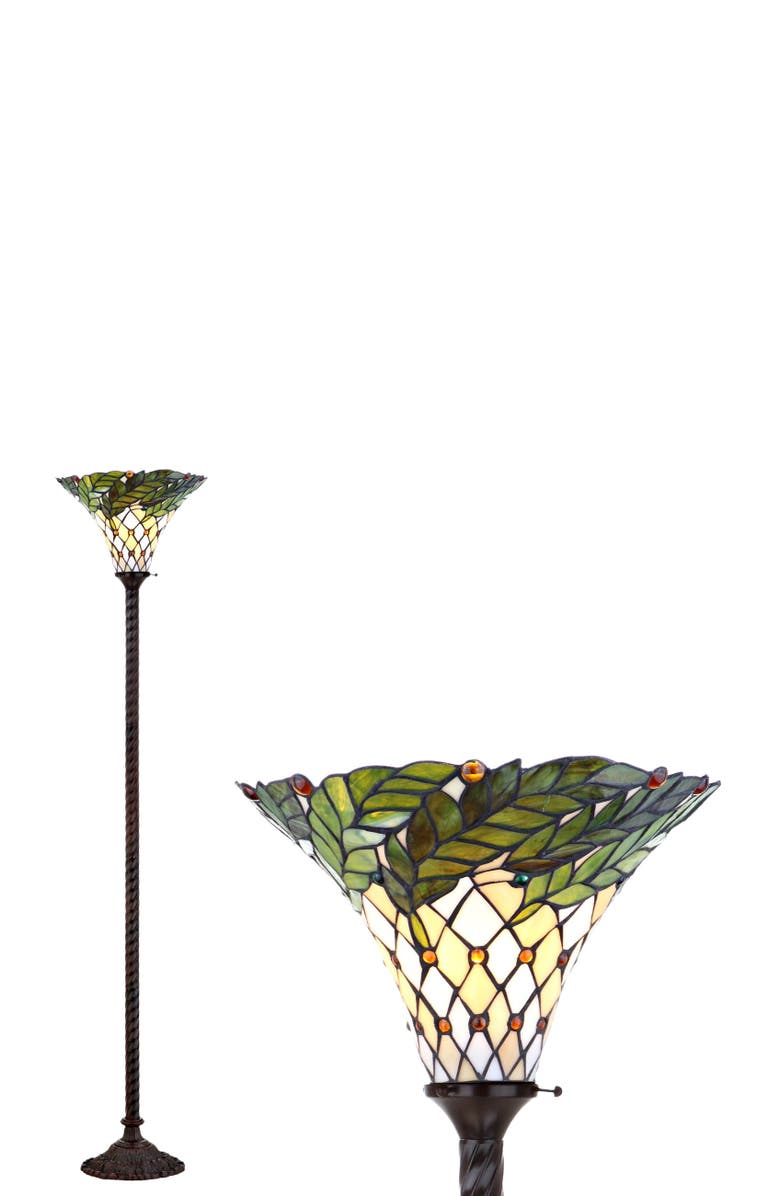 JONATHAN Y Botanical Tiffany-Style 71" Torchiere LED Floor Lamp, Bronze, Alternate, color, Bronze