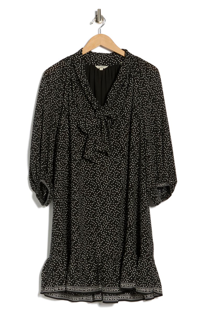 MAX STUDIO Tie Neck Balloon Sleeve Trapeze Dress, Alternate, color, Black/ Ivory Random Dot