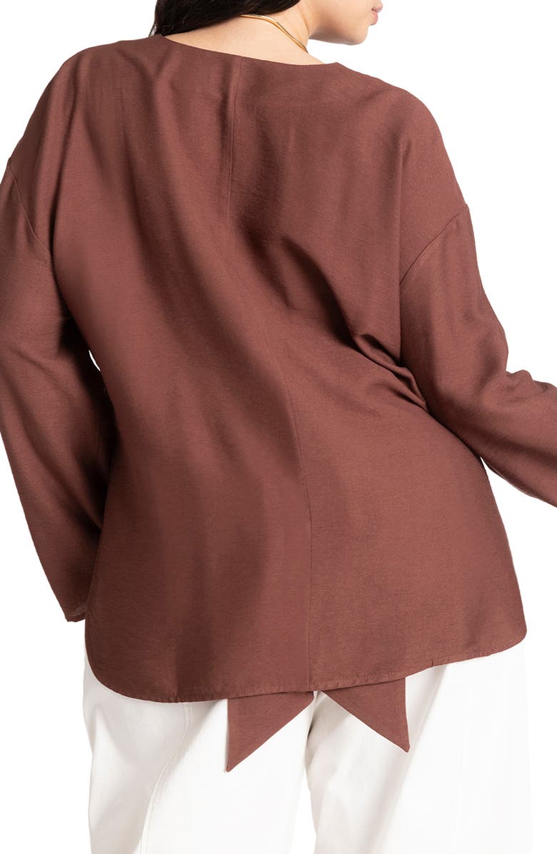 ELOQUII Adjustable Tie Long Sleeve Top, Alternate, color, 