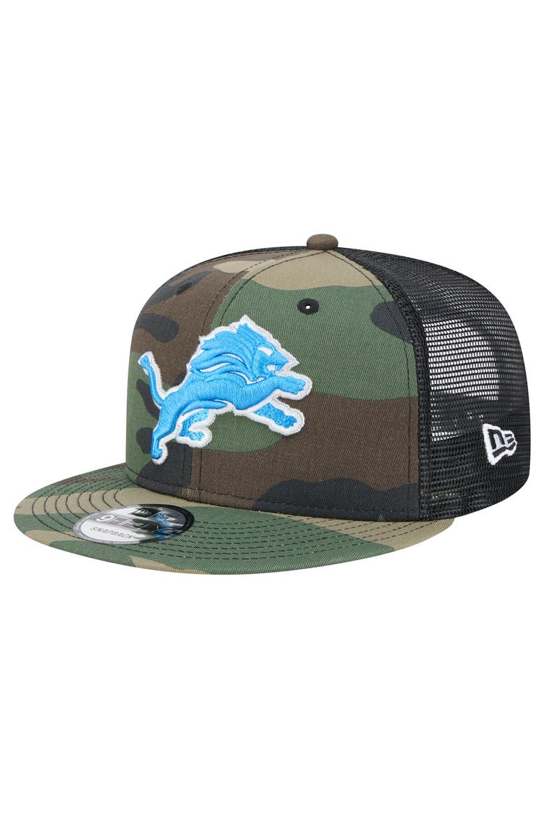 Men's New Era Camo Detroit Lions Main Trucker 9FIFTY Snapback Hat, Main, color, Camo