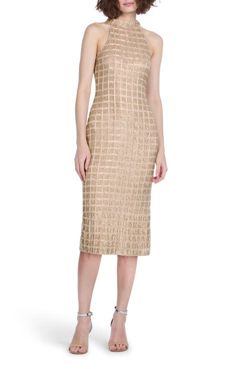 Windowpane Sequin Midi Dress