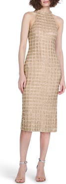 EMILY SHALANT Windowpane Sequin Midi Dress