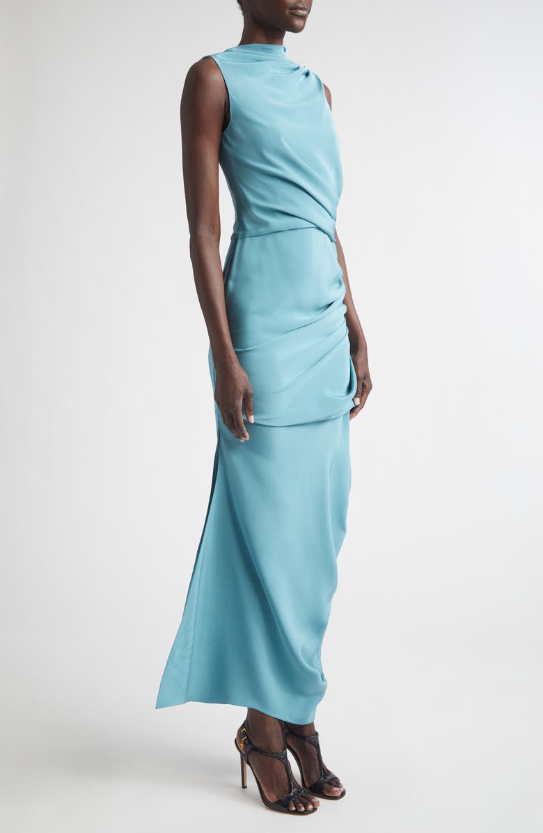 Christopher John Rogers Yanked Ruched Silk Column Gown, Alternate, color, Larimar