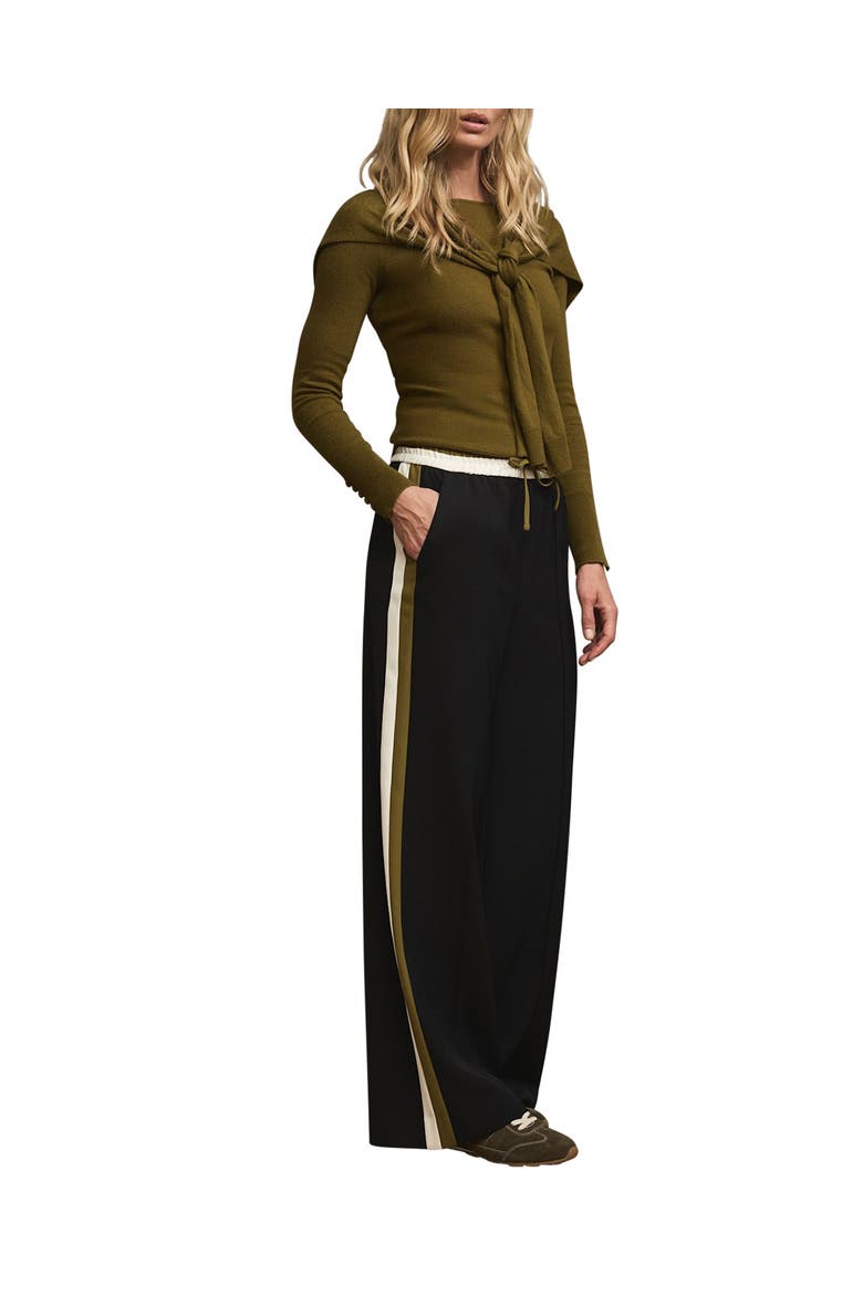 Side Stripe Tie Waist Wide Trousers, Alternate, color, Black