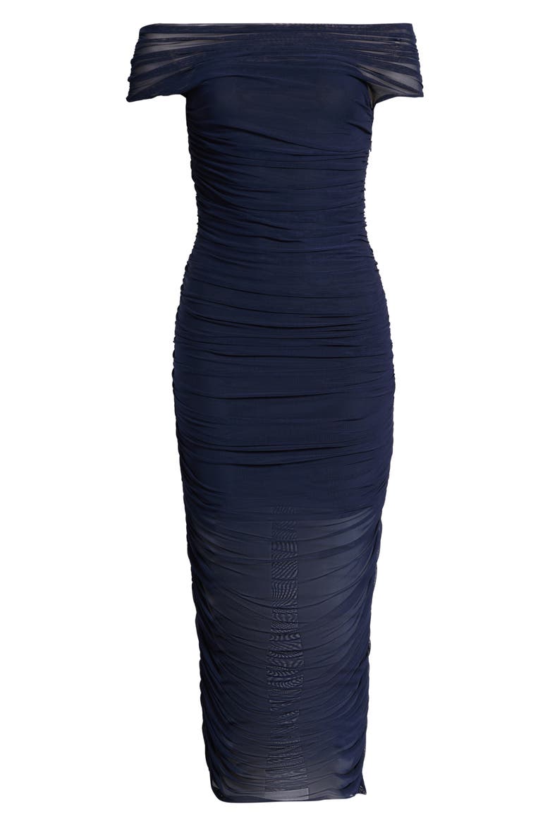 Claudia Off the Shoulder Midi Dress, Alternate, color, NAVY