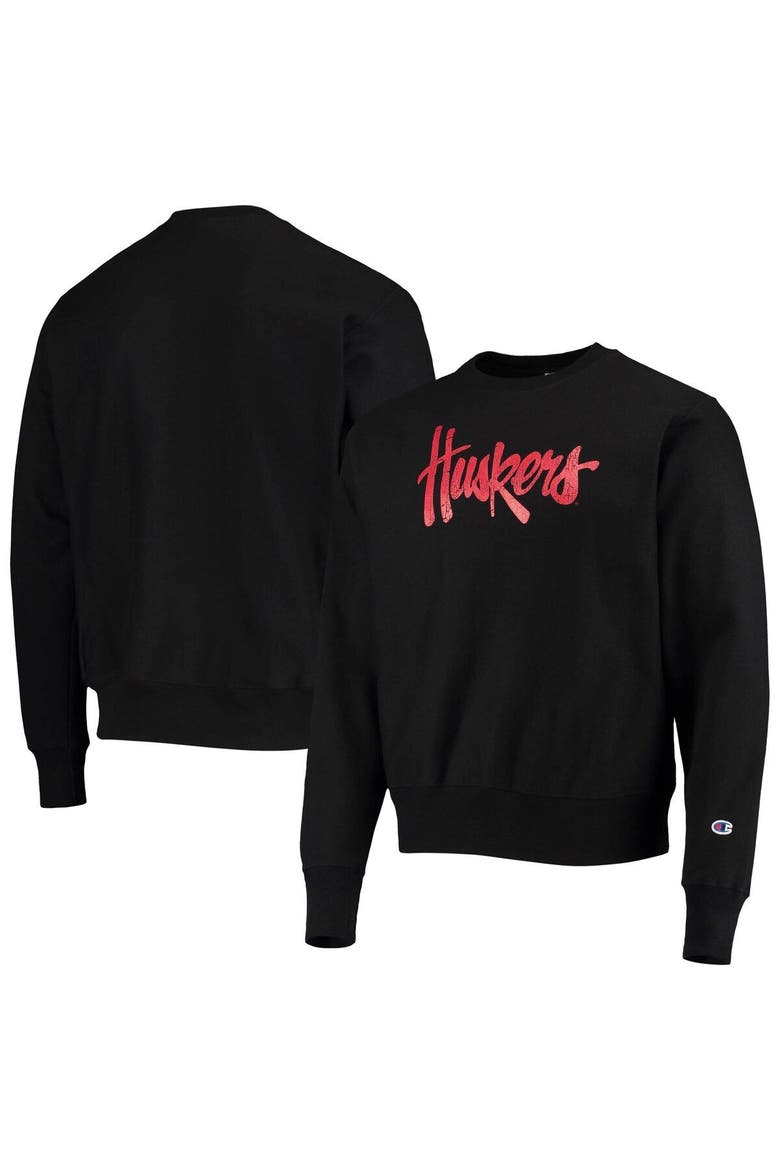 Men's Champion Black Nebraska Huskers Vault Logo Reverse Weave Pullover Sweatshirt, Main, color, Black