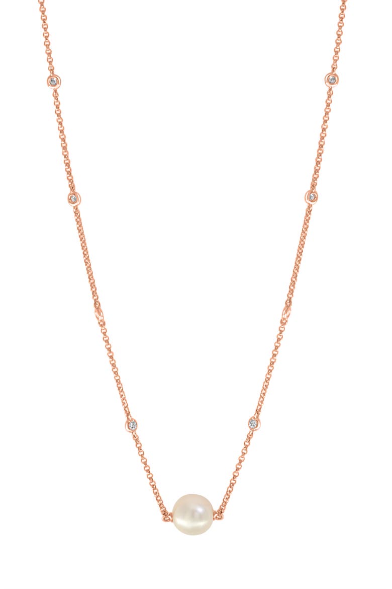14K Yellow Gold Diamond Solitaire Fresh Water Pearl Necklace, Alternate, color, 14K Gold