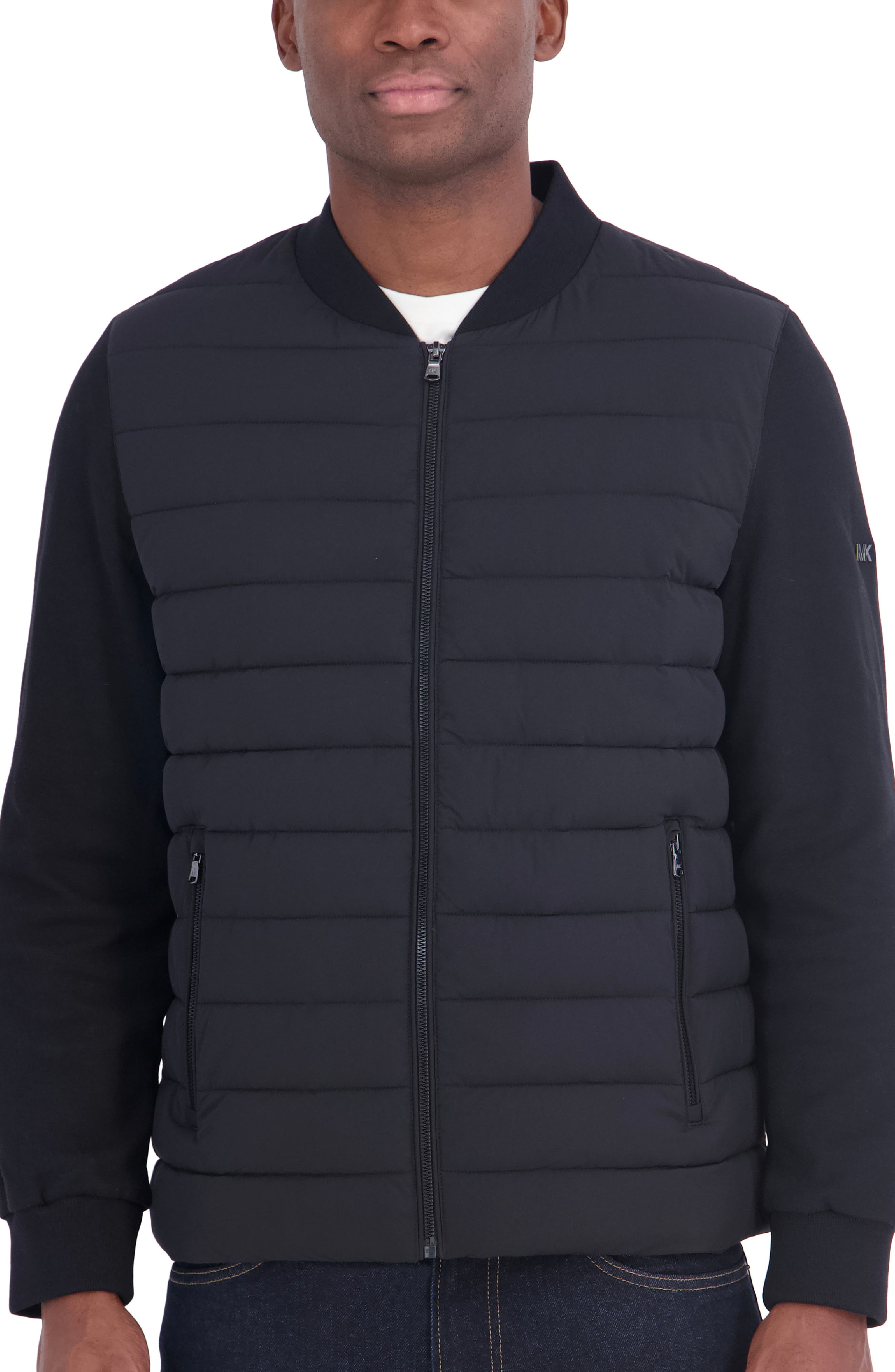 Mixed Media Water Resistant Bomber Jacket