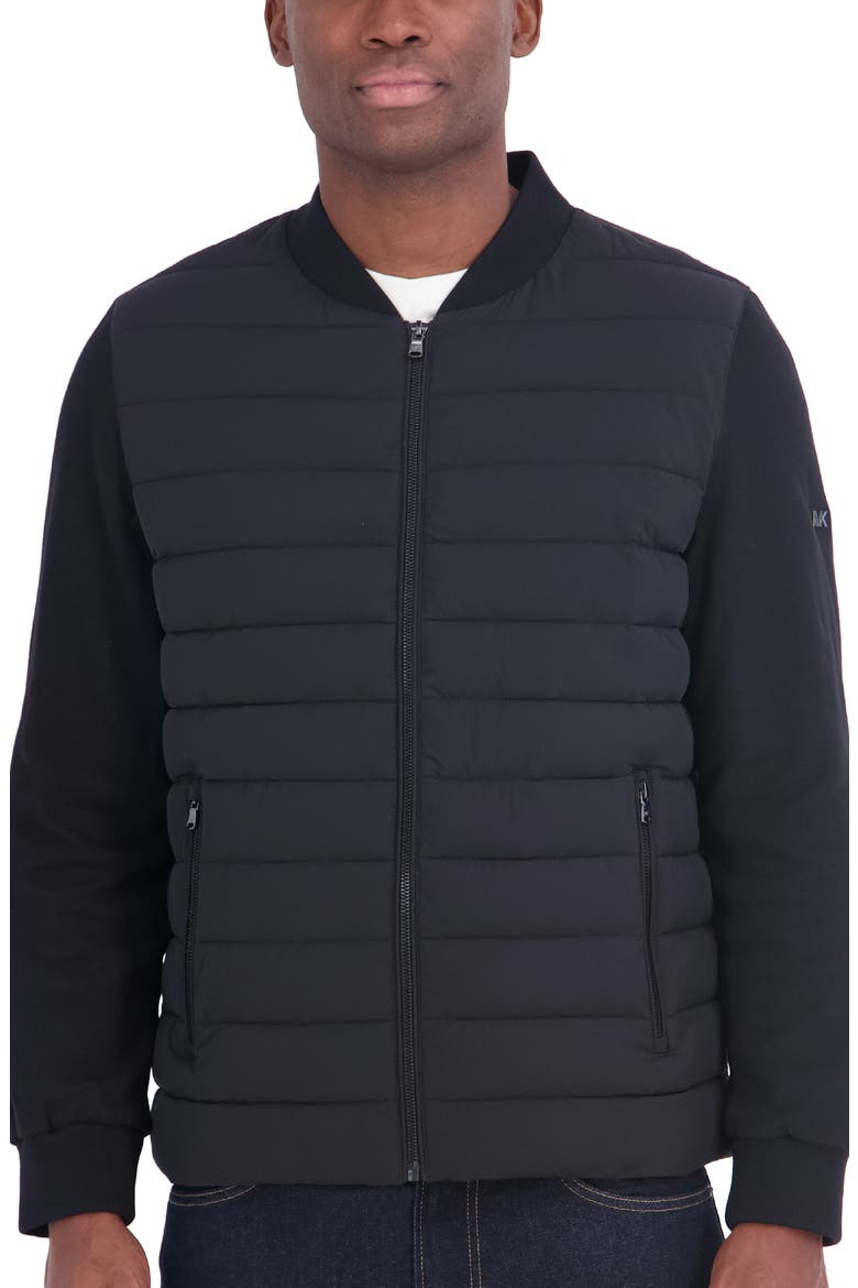 Mixed Media Water Resistant Bomber Jacket, Main, color, BLACK