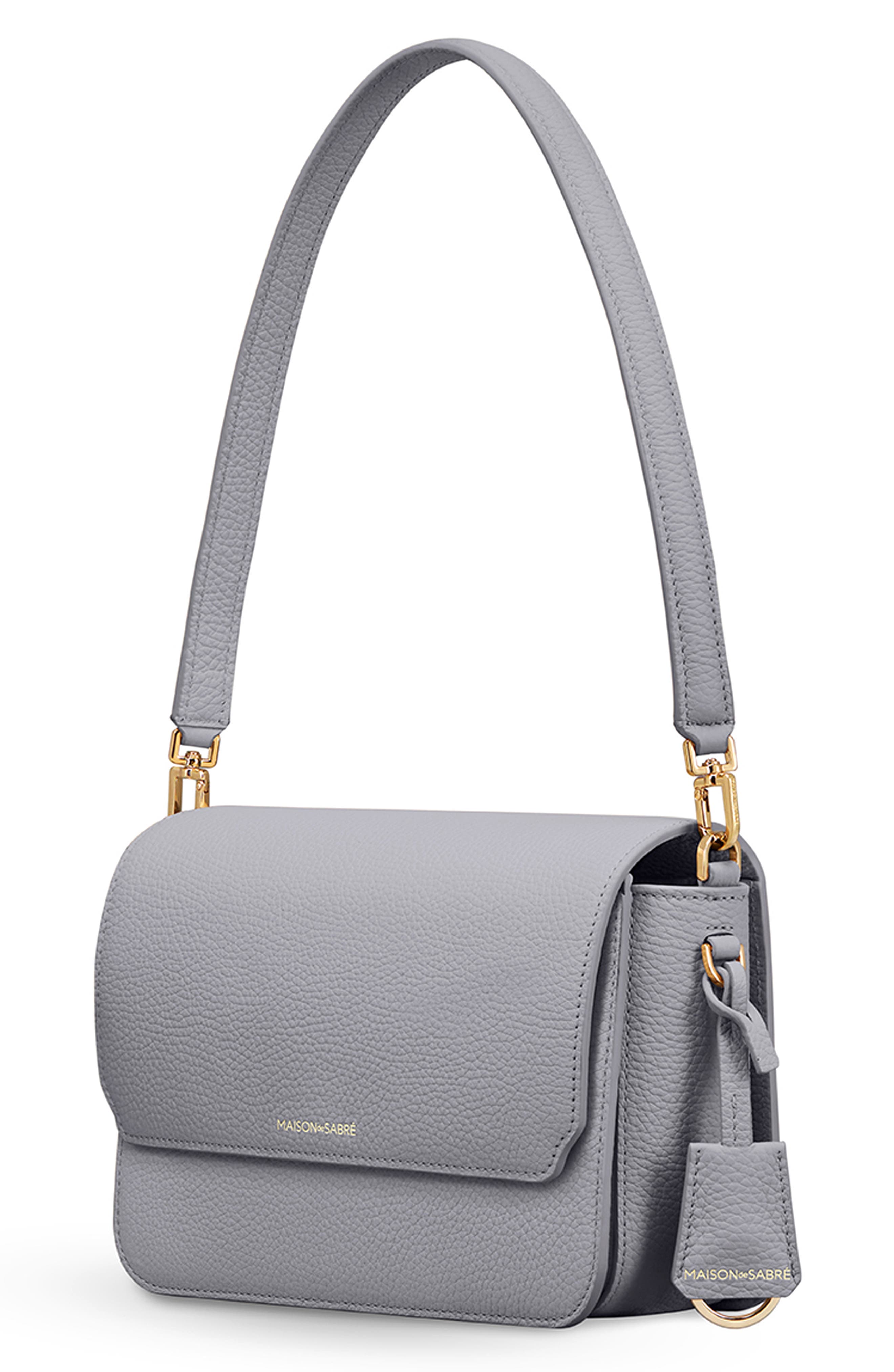 Medium Leather Flap Bag, Alternate, color, Dove Grey