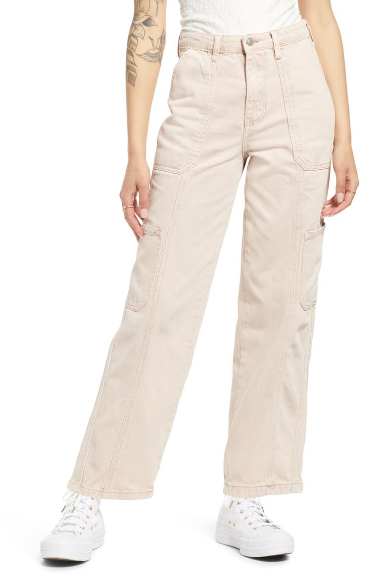 High Waist Straight Leg Cargo Jeans, Main, color, PINK HERO WASH