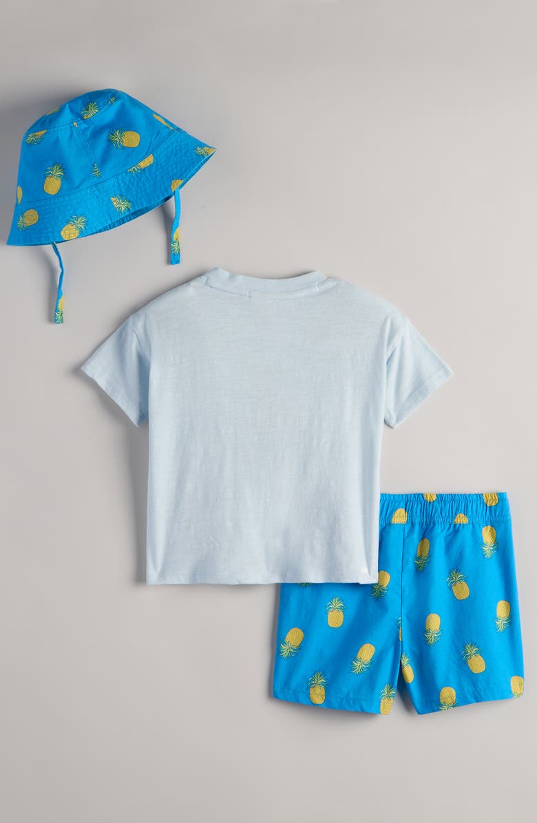 Tucker + Tate Graphic Print T-Shirt, Shorts & Bucket Hat Set, Alternate, color, Blue Pineapple- Blue Cool