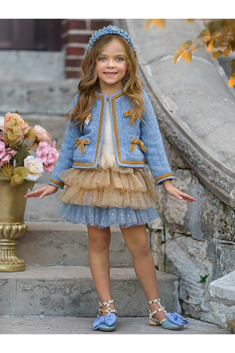 Hello Darling Tweed Jacket And Tulle Skirt(Toddler, Little Kid & Big Kid), Alternate, color, Blue