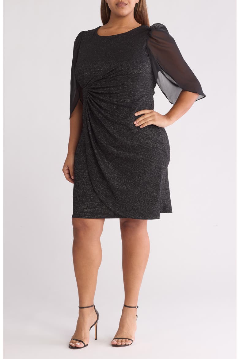 Chiffon Cape Sleeve Knit Dress, Main, color, BLACK