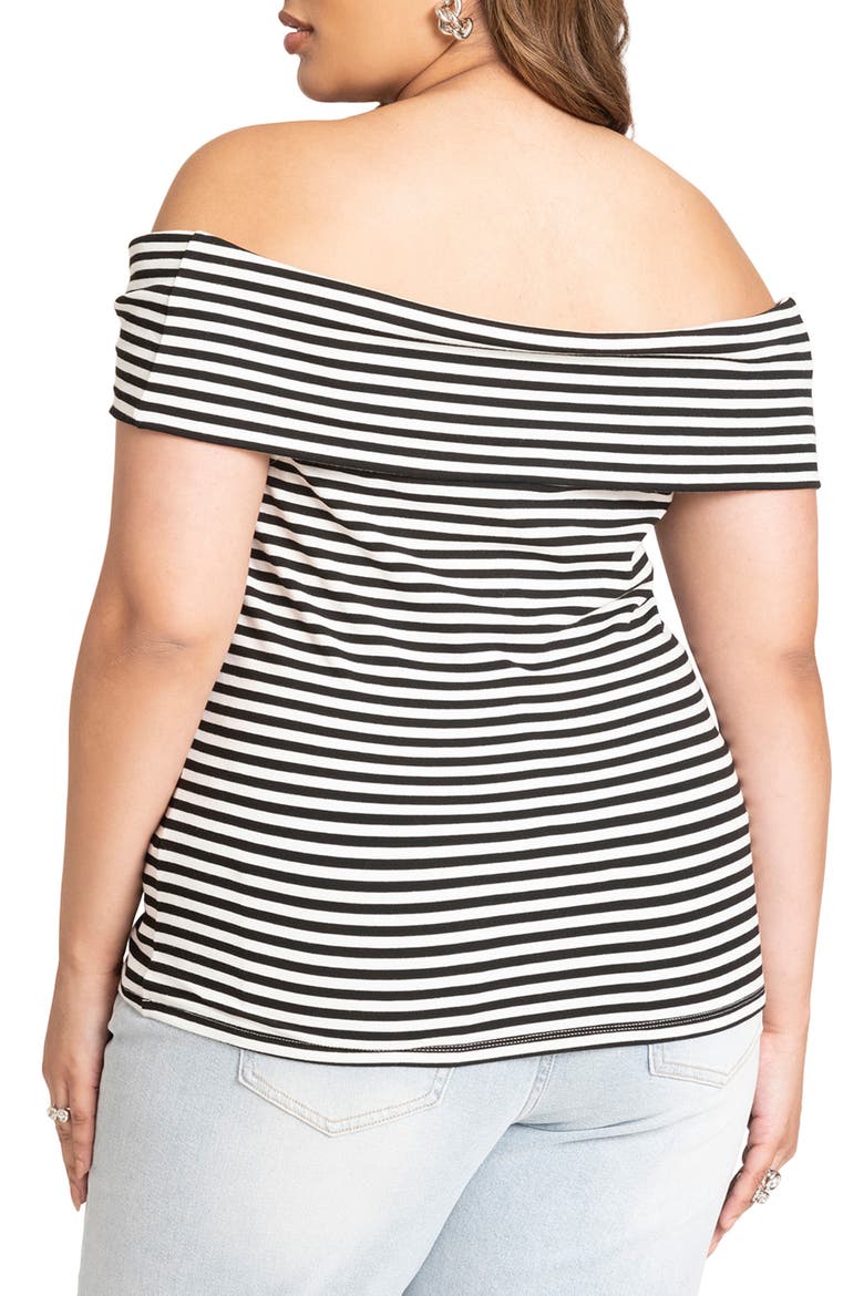 Off the Shoulder Stripe Top, Alternate, color, BLACK ONYX/ WHITE STRIPE