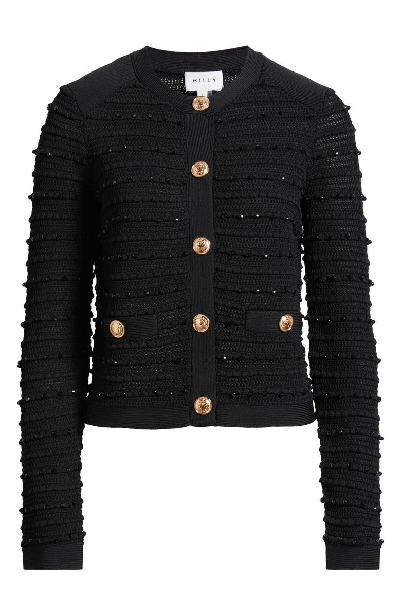 Milly Beaded Textured Cardigan, Alternate, color, Black