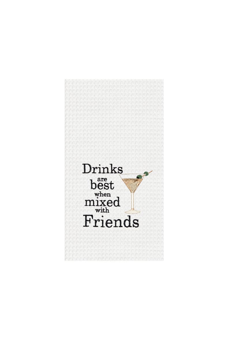 "Drinks Are Best With Friends" Waffle Weave Dishtowel, Main, color, Black