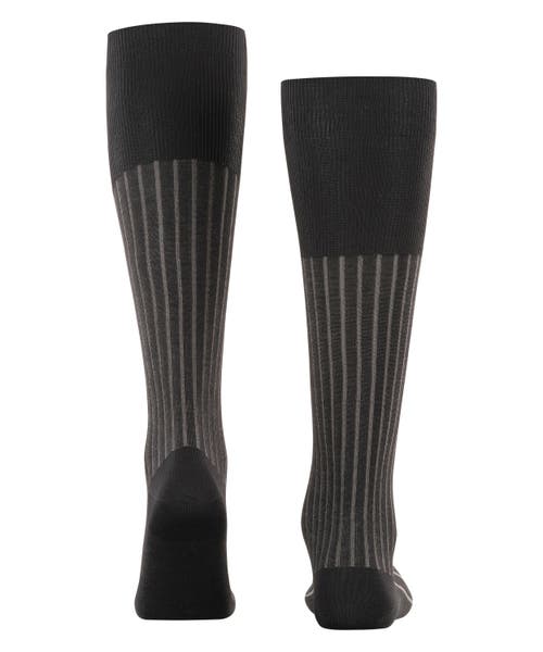 Falke Shadow Striped Cotton Knee High Socks In Black