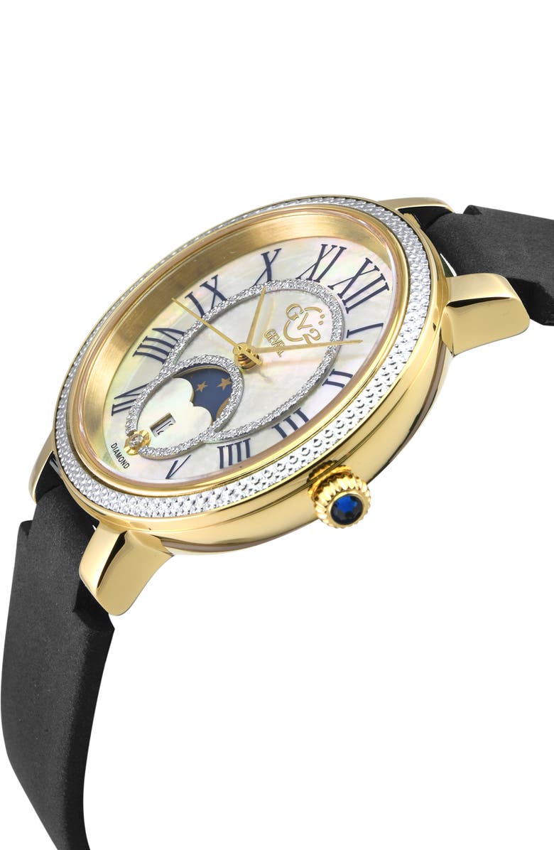 GV2 Genoa Diamond Embellished Leather Strap Watch, 37mm, Alternate, color, Black