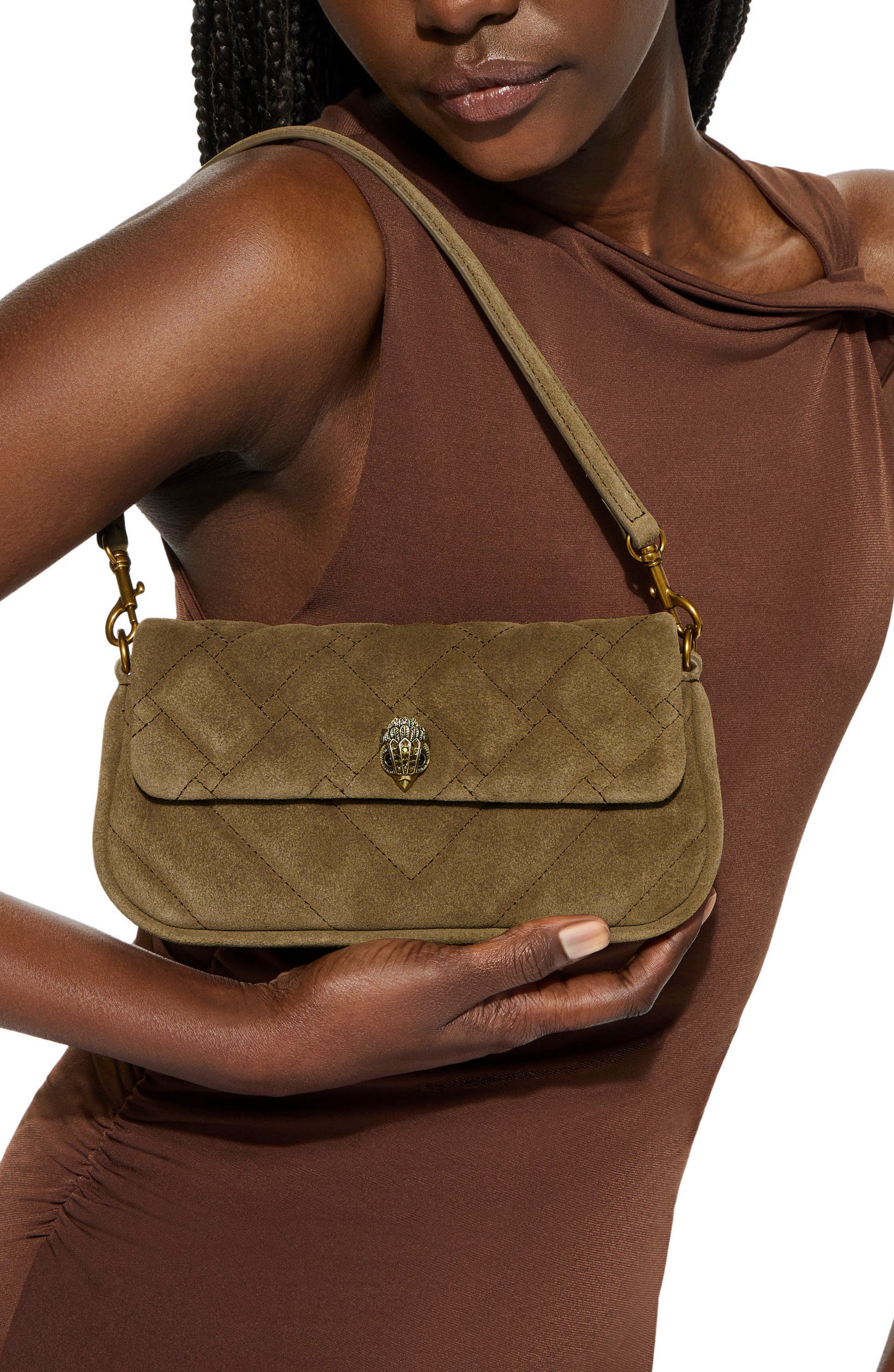 Pickle Quilted Suede Shoulder Bag, Alternate, color, TAN